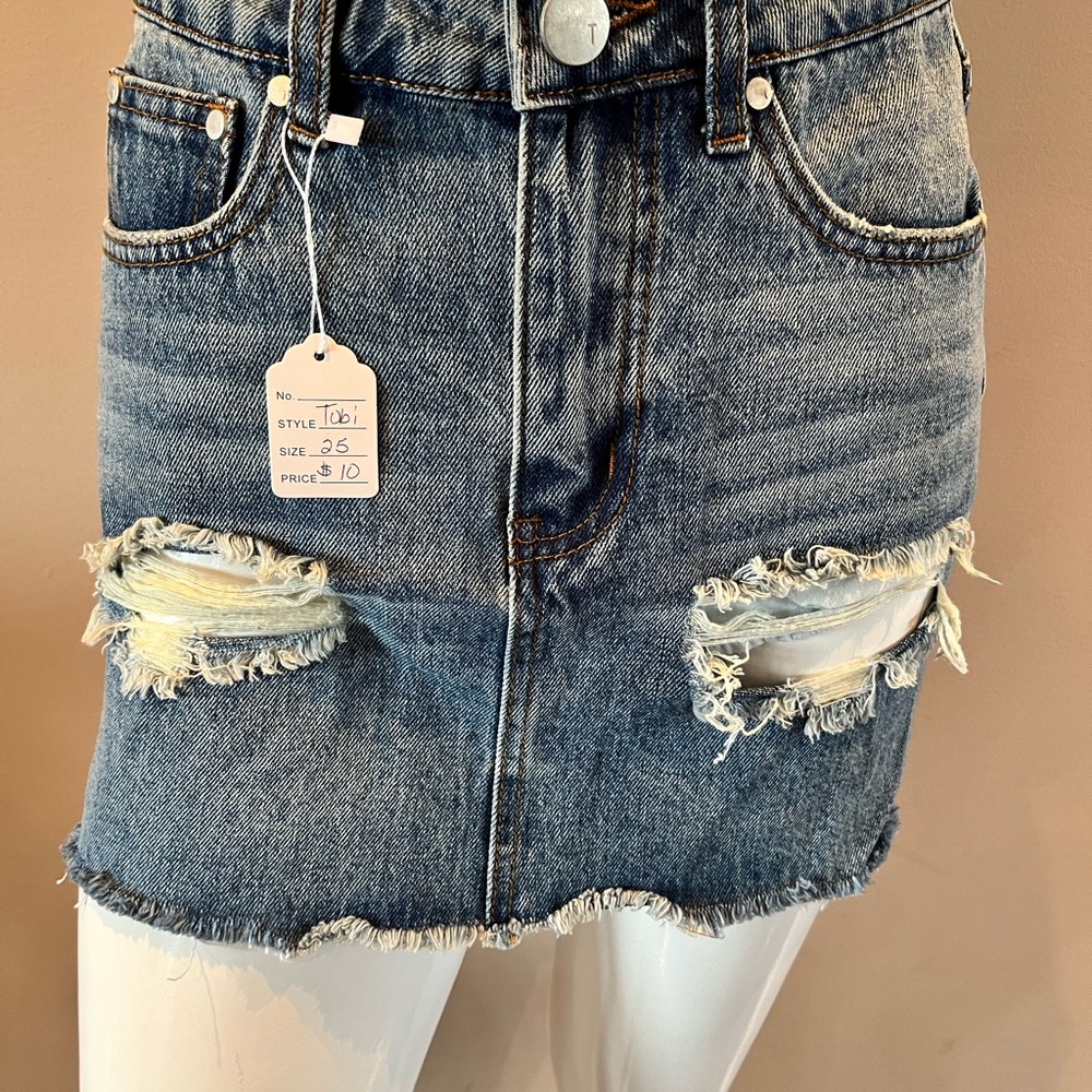 Tobi Distressed Denim Skirt - Blue